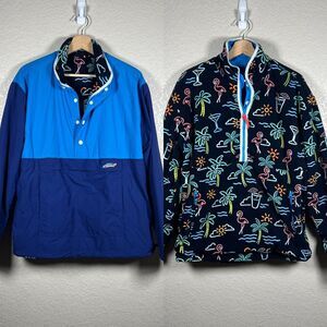 Chubbies Mens Anorak Fleece Jacket Size M Reversible Zip Snap Frat Flamingo